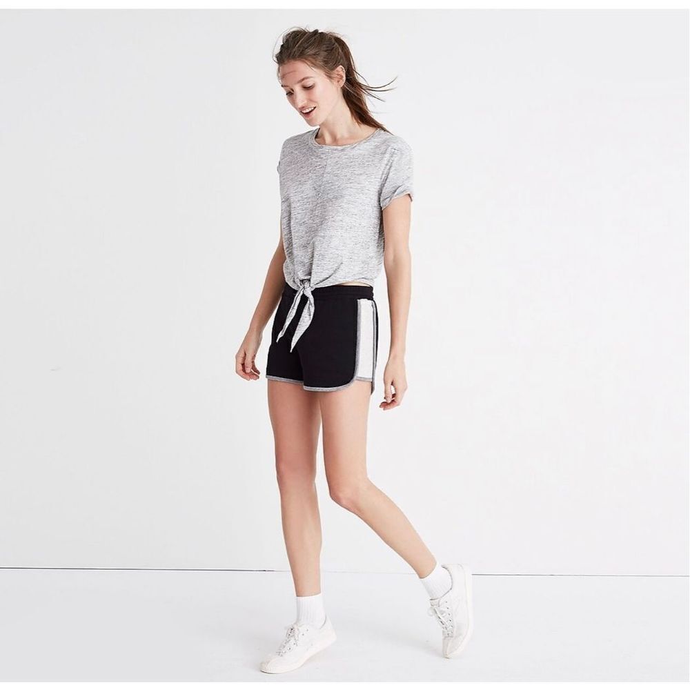Madewell Women’s Tie-Front Short Sleeve Cotton Tee Shirt Pullover Gray L